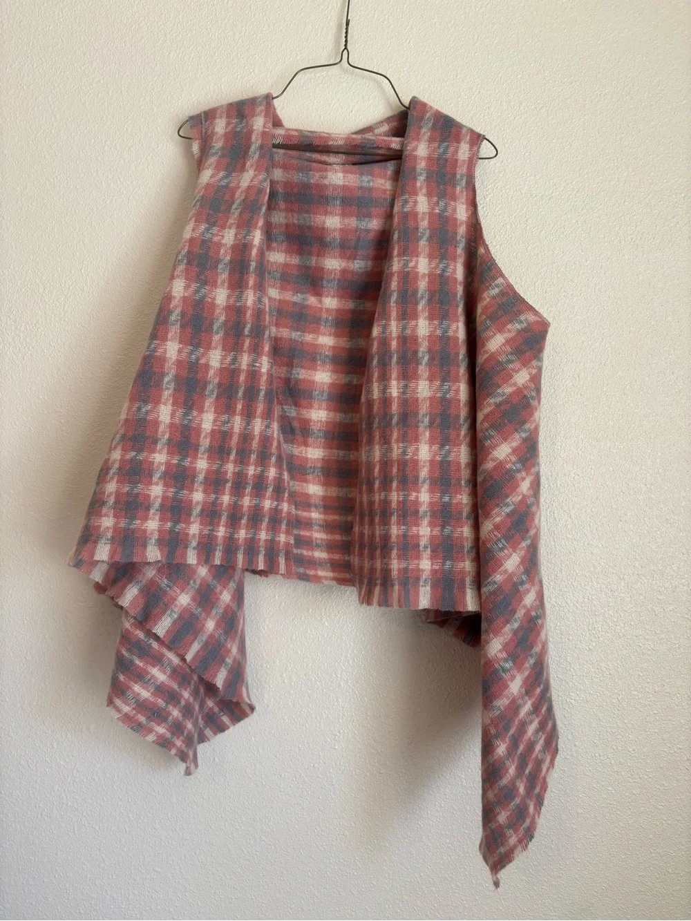Plaid Open-Front Vest in Pink and Gray